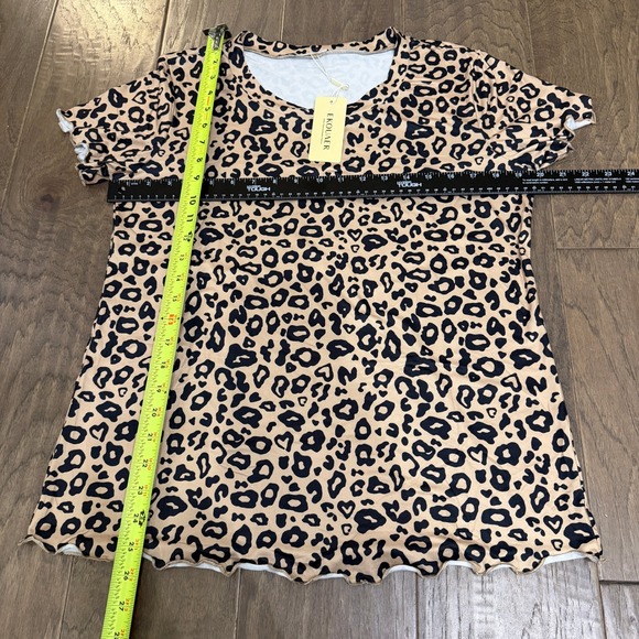EKOUAE Leopard Print Pajama Set NWT Women Size M Top Wide Leg‎ Pants Loungewear - Picture 7 of 9